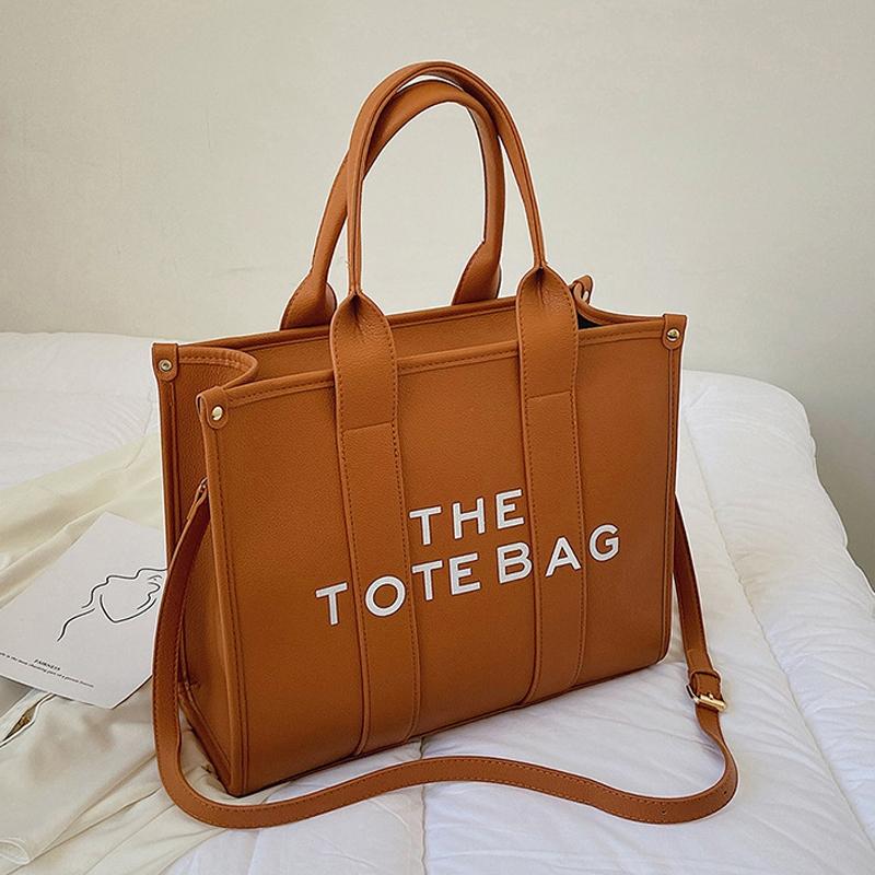 Women PU Leather Tote Bag With Letter Print LargeCapacity Crossbody Bag 8