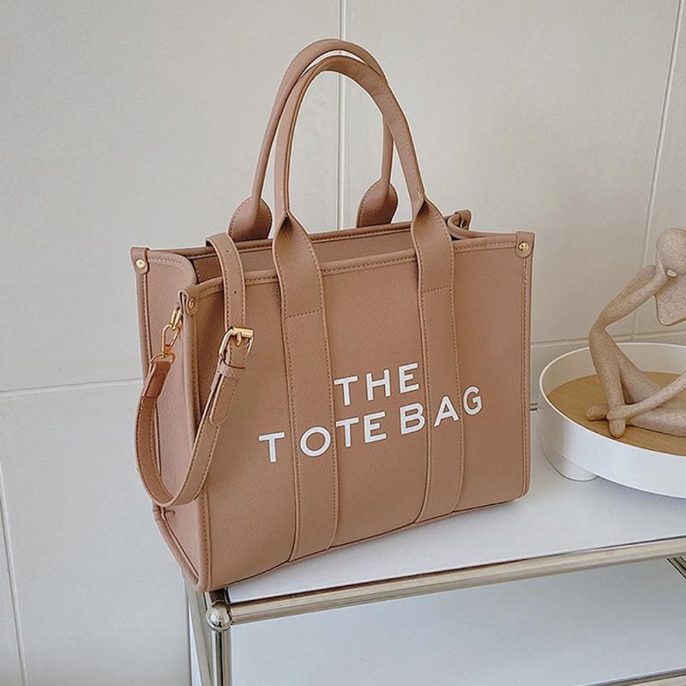 Women PU Leather Tote Bag With Letter Print LargeCapacity Crossbody Bag 7