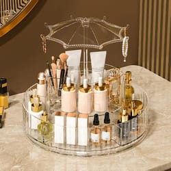 large capacity rotating cosmetic storage box with transparent compartments