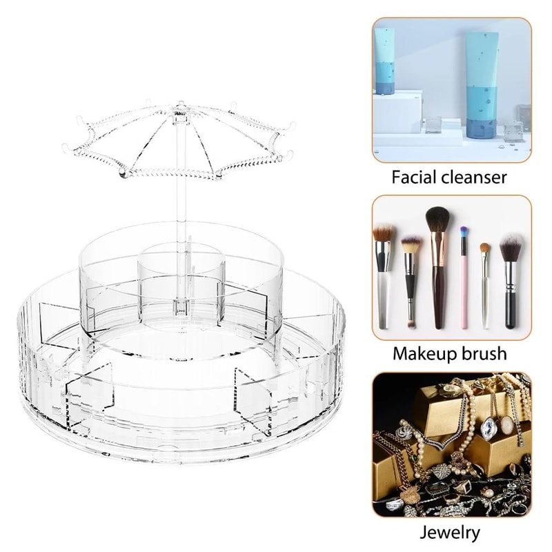 Large Capacity Rotating Cosmetic Storage Box With Transparent Compartments 4