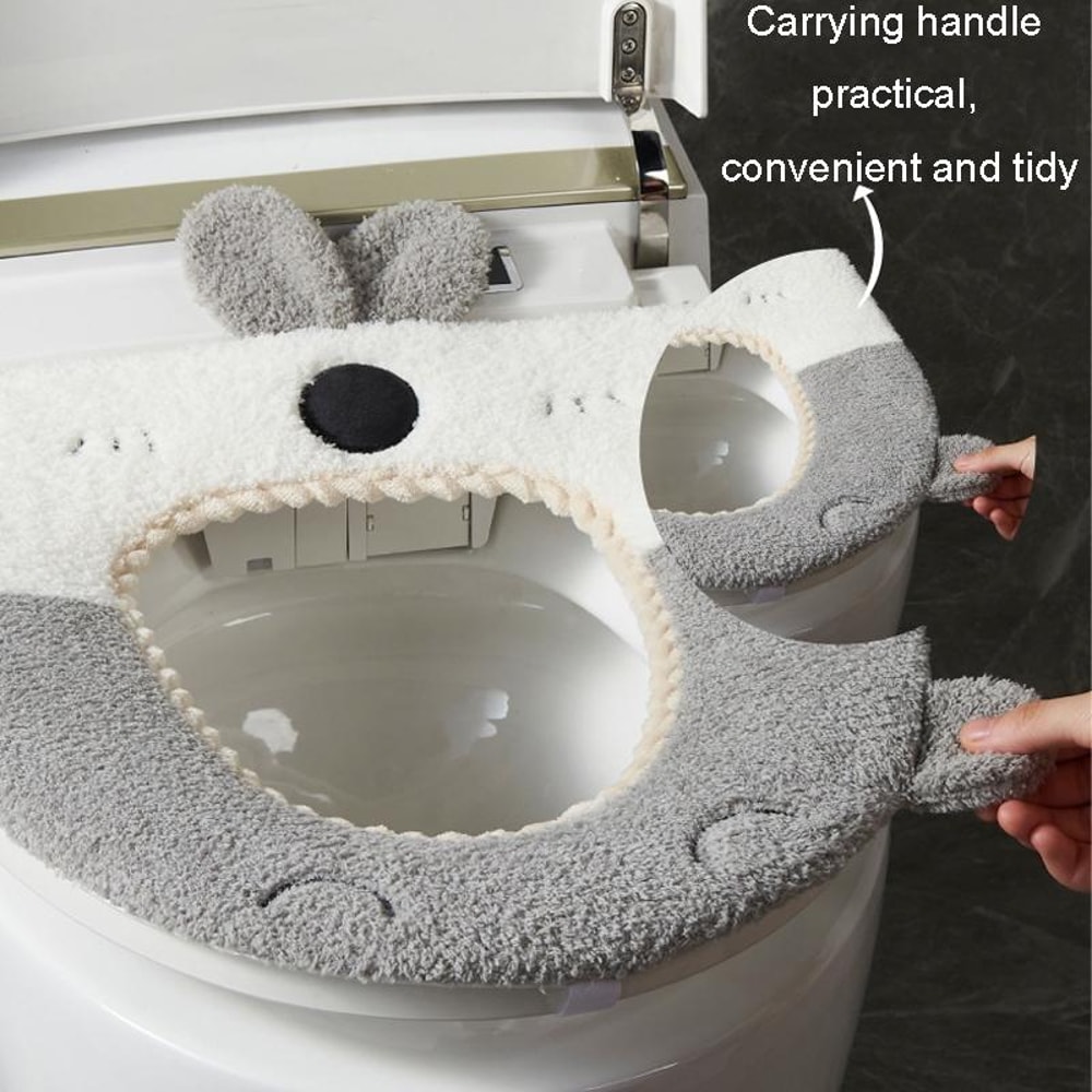 Washable Cartoon Rabbit Plush Toilet Seat Cushion Soft Thick 6
