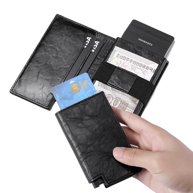 Popup RFID Leather Card Holder Bifold Wallet Slim Secure 3