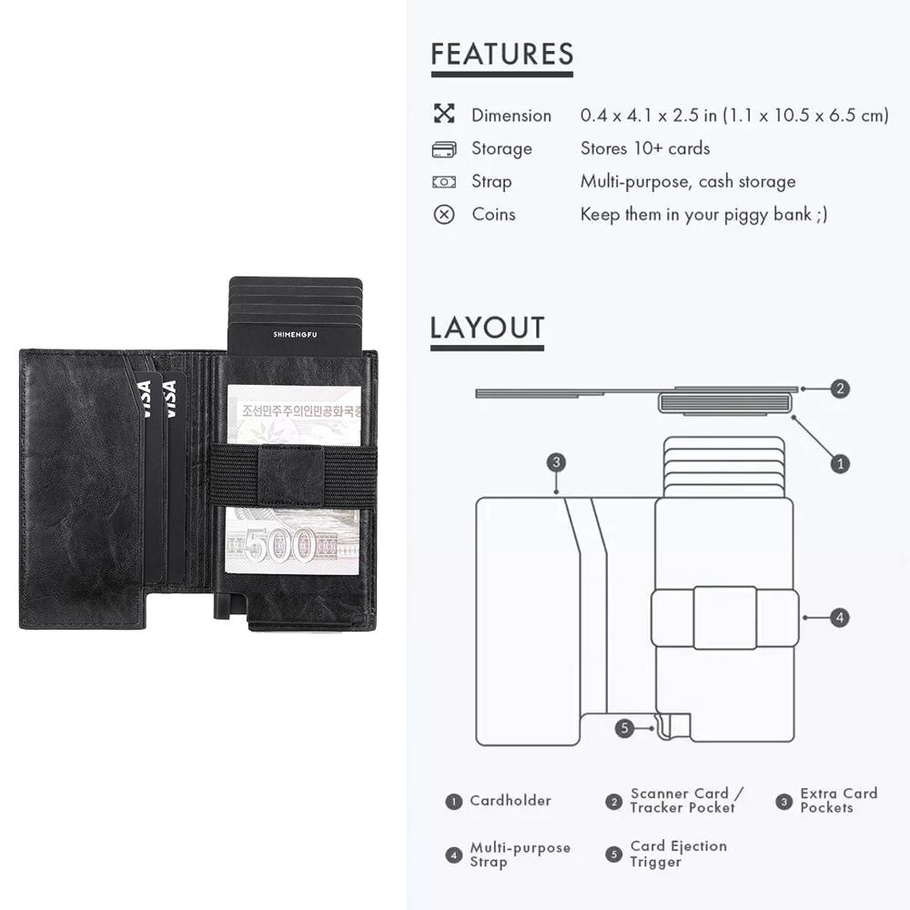 Popup RFID Leather Card Holder Bifold Wallet Slim Secure 6