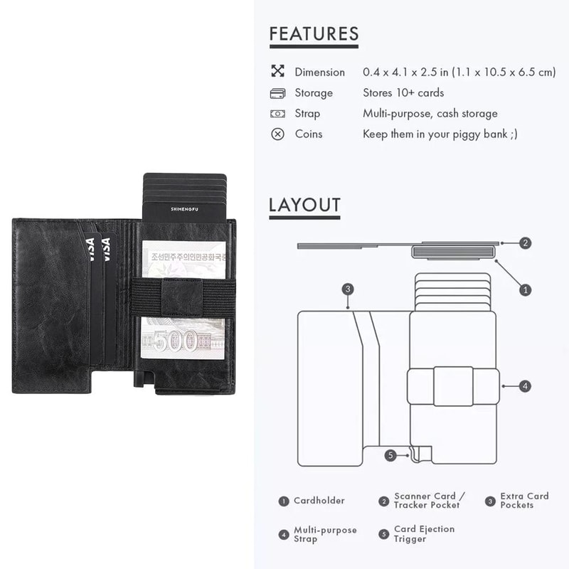 Popup RFID Leather Card Holder Bifold Wallet Slim Secure 6