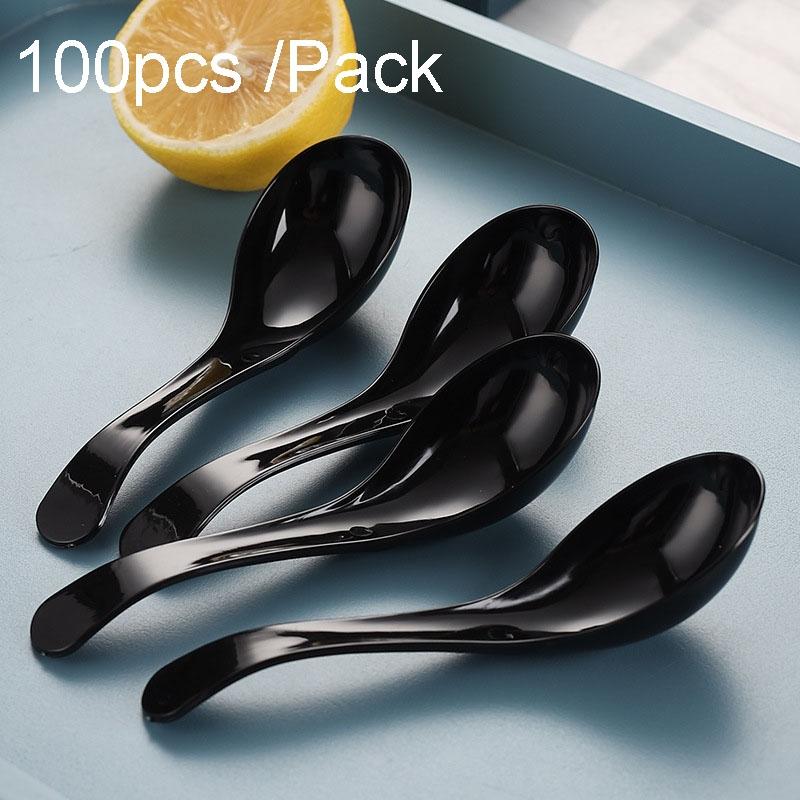 100pcs Heavy-Duty Disposable Plastic Meal Spoon, Crystal PS Fast Food Soup Ladle