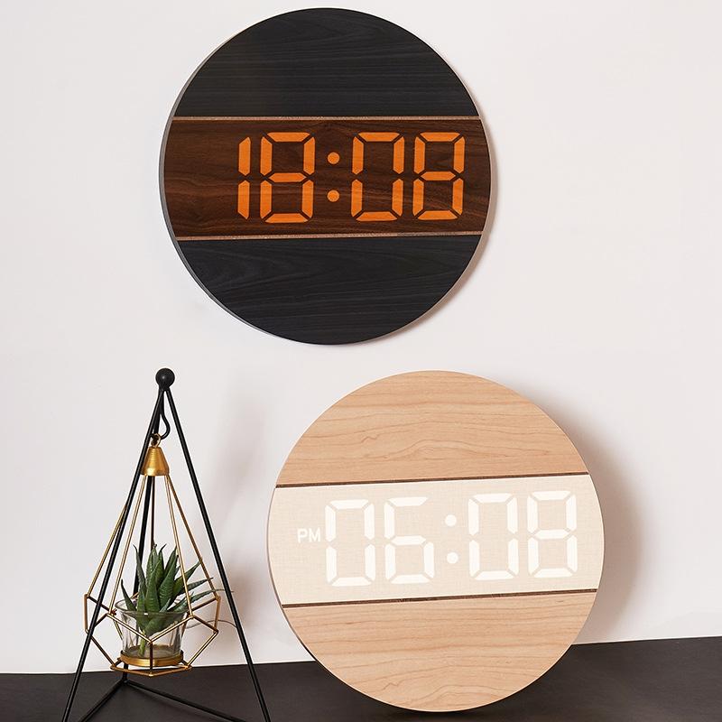 Wooden Digital Wall Clock For Living Room With Brightness Sensor 1
