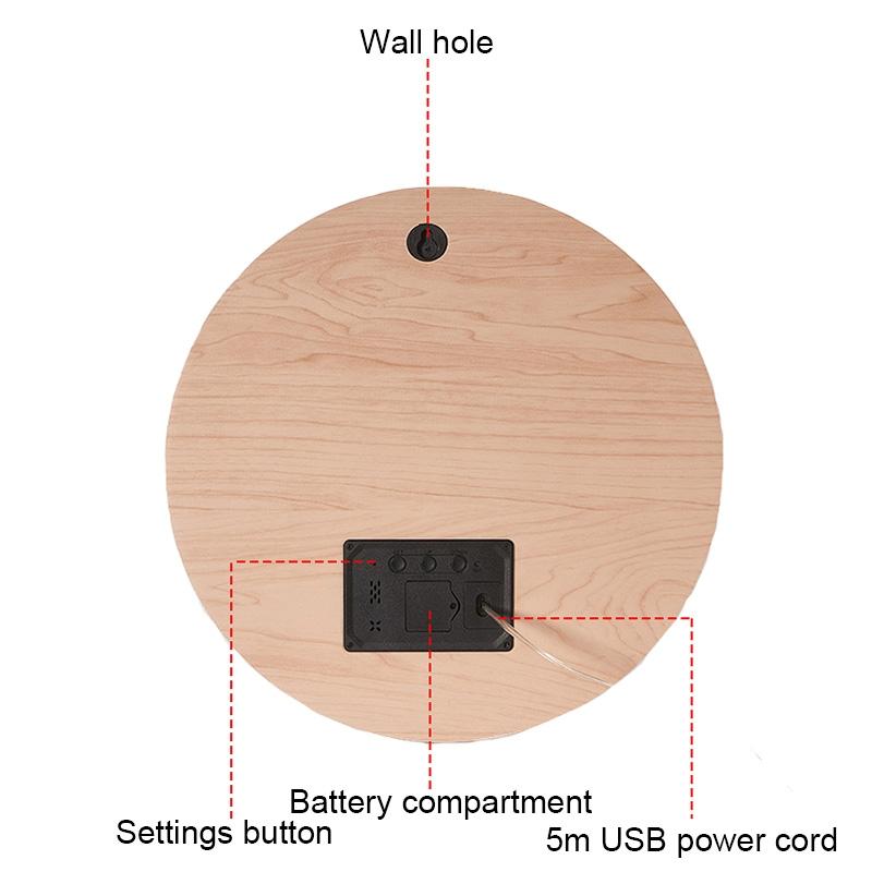 Wooden Digital Wall Clock For Living Room With Brightness Sensor 3