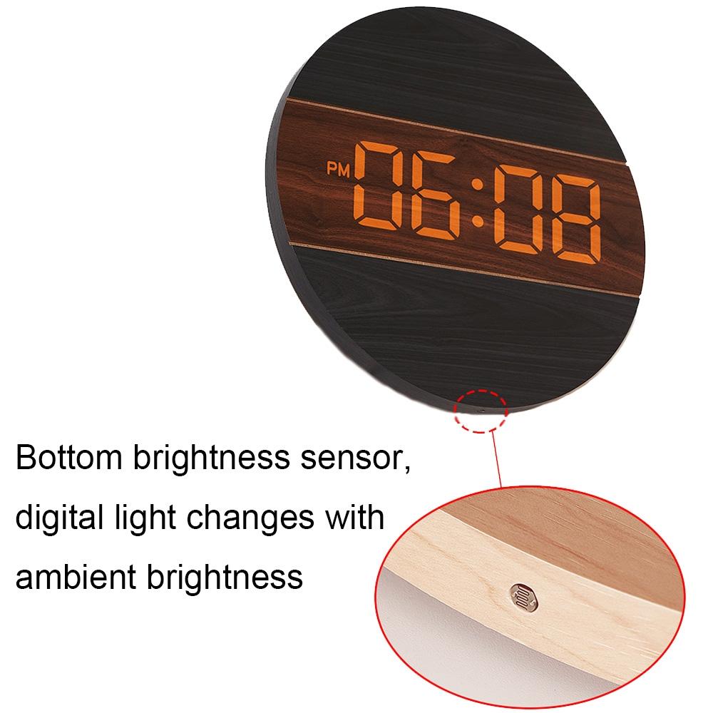 Wooden Digital Wall Clock For Living Room With Brightness Sensor 4