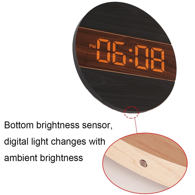 Wooden Digital Wall Clock For Living Room With Brightness Sensor 4