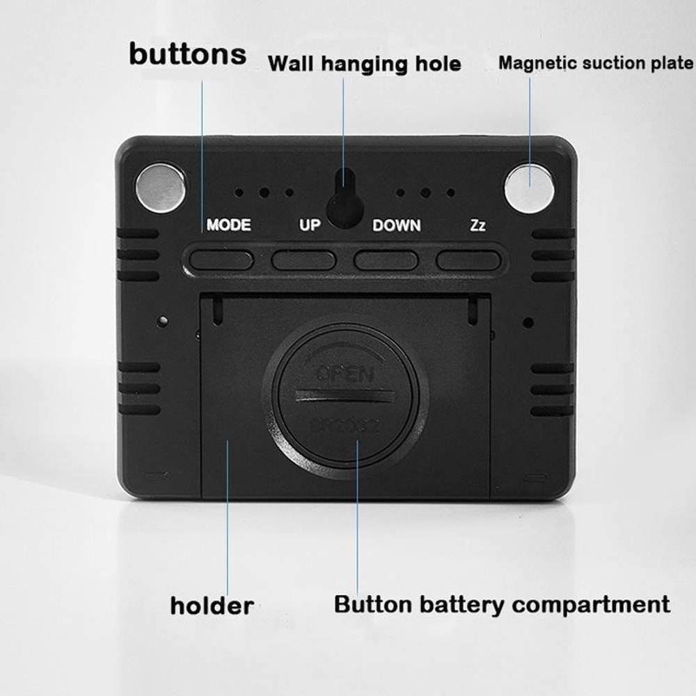 Magnetic LCD Digital Alarm Clock With Temperature Humidity Display 5