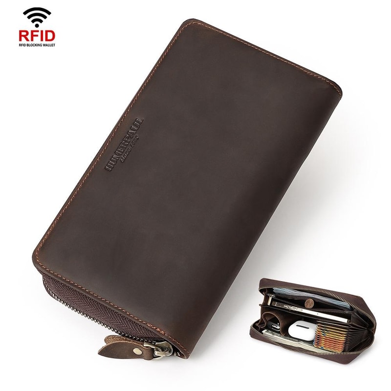 RFID Leather Men Long Wallet MultiCard Zipper 2