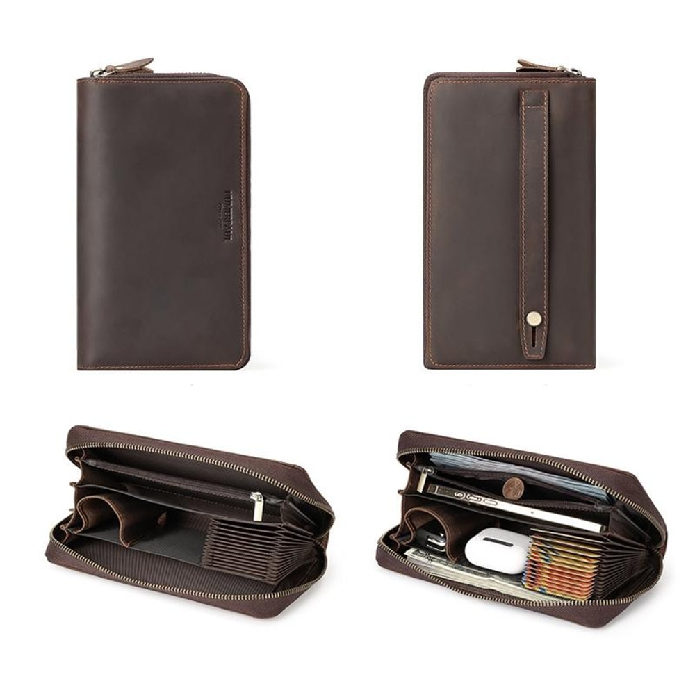RFID Leather Men Long Wallet MultiCard Zipper 3