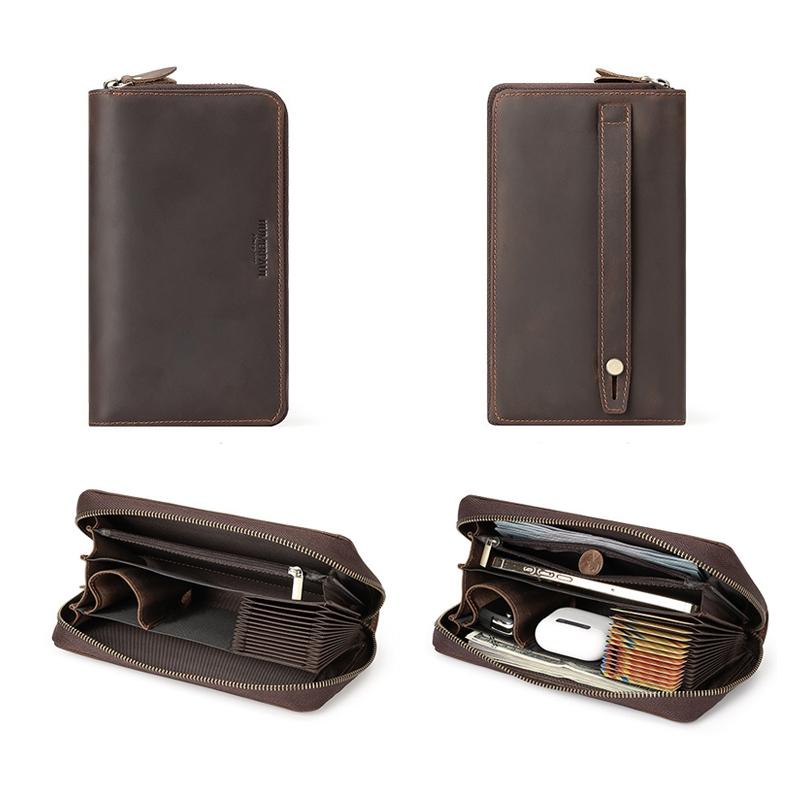 RFID Leather Men Long Wallet MultiCard Zipper 3