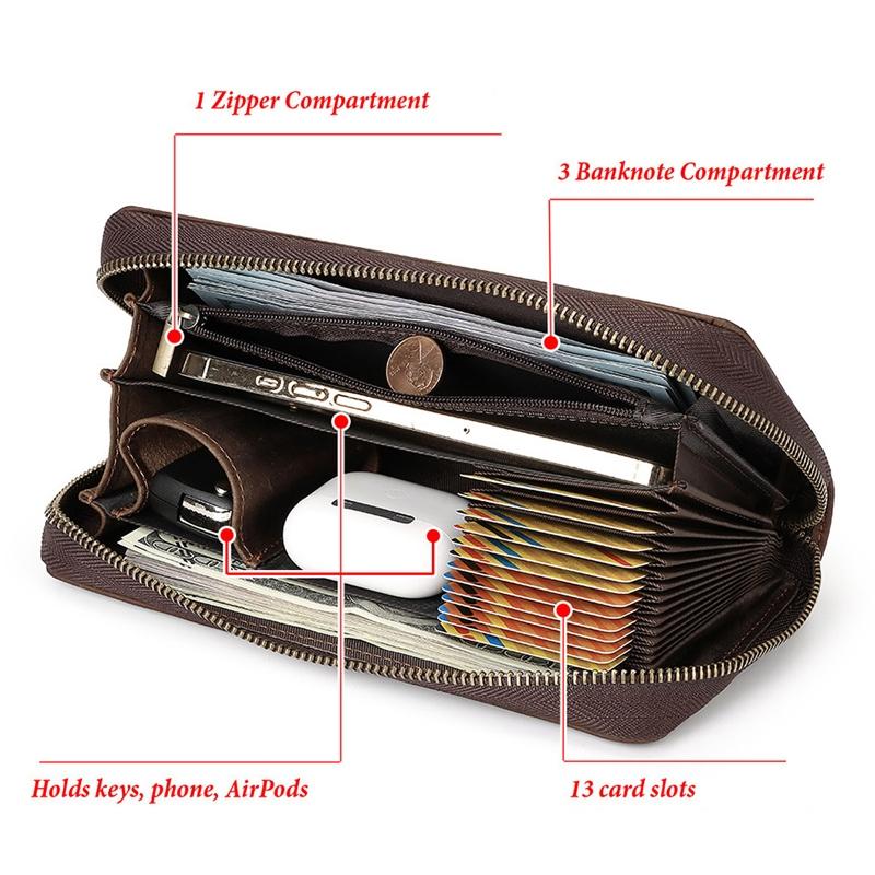 RFID Leather Men Long Wallet MultiCard Zipper 5