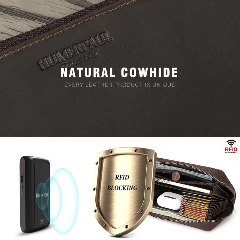 RFID Leather Men Long Wallet MultiCard Zipper 6