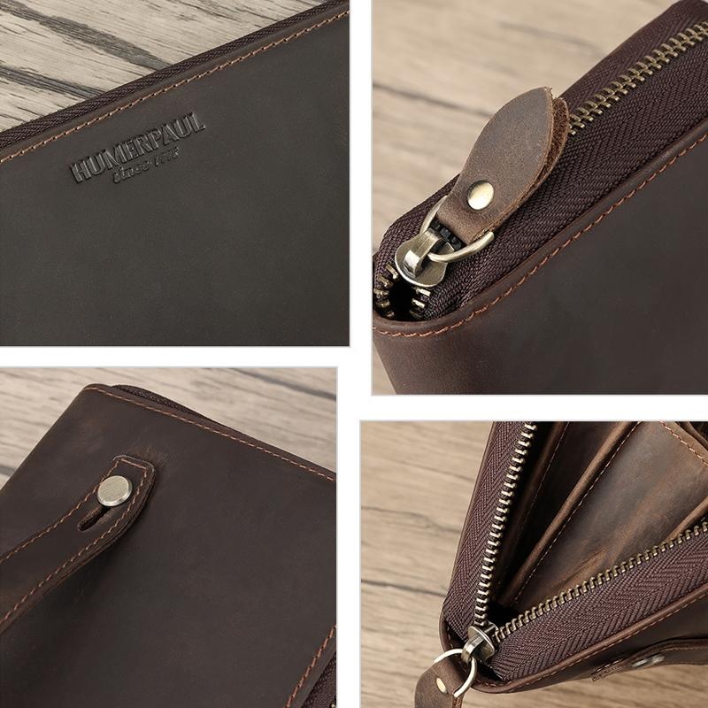 RFID Leather Men Long Wallet MultiCard Zipper 7