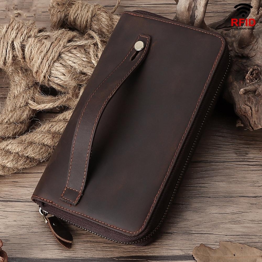 RFID Leather Men Long Wallet MultiCard Zipper 0