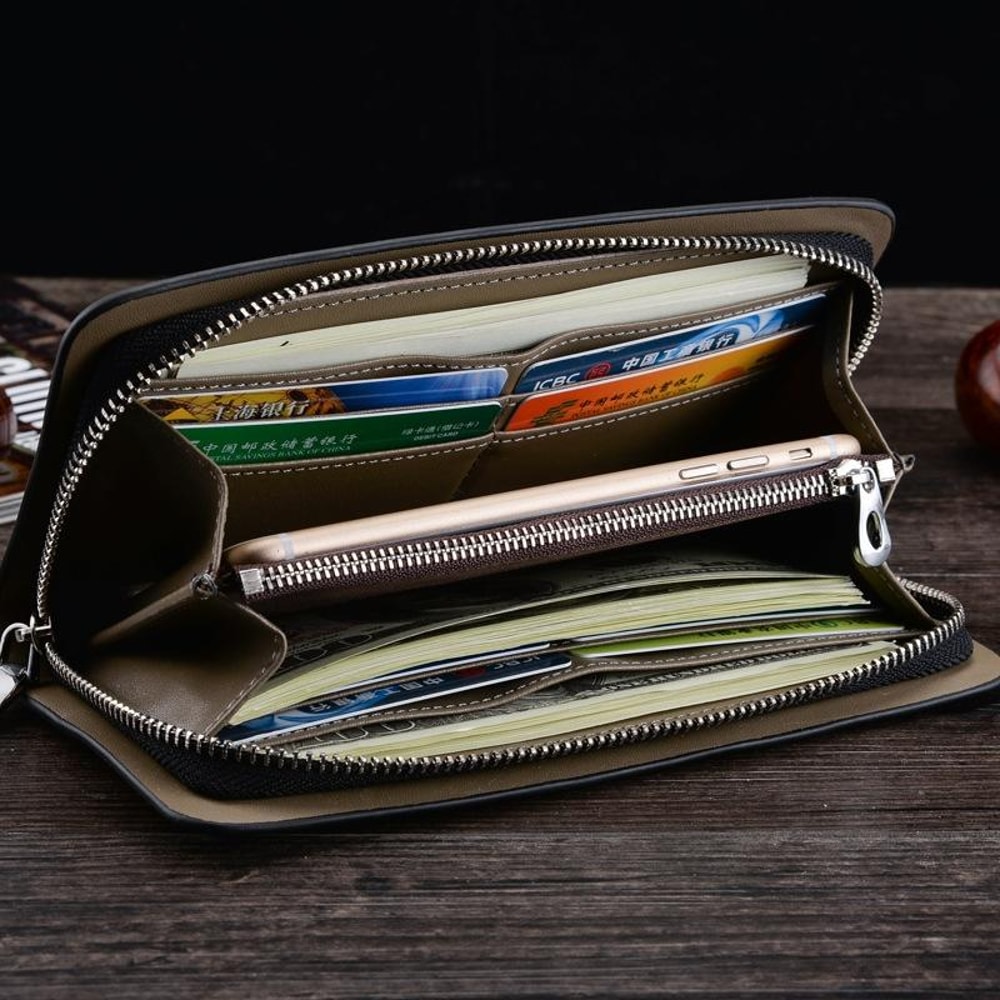 Long Saffiano Leather Wallet Large Capacity Zip Clutch 7
