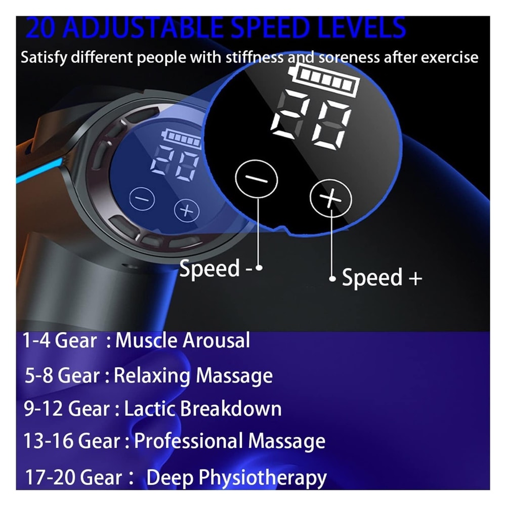 20Speed Touch Control Massage Gun With 6 Interchangeable Heads For Deep Muscle Relief 3