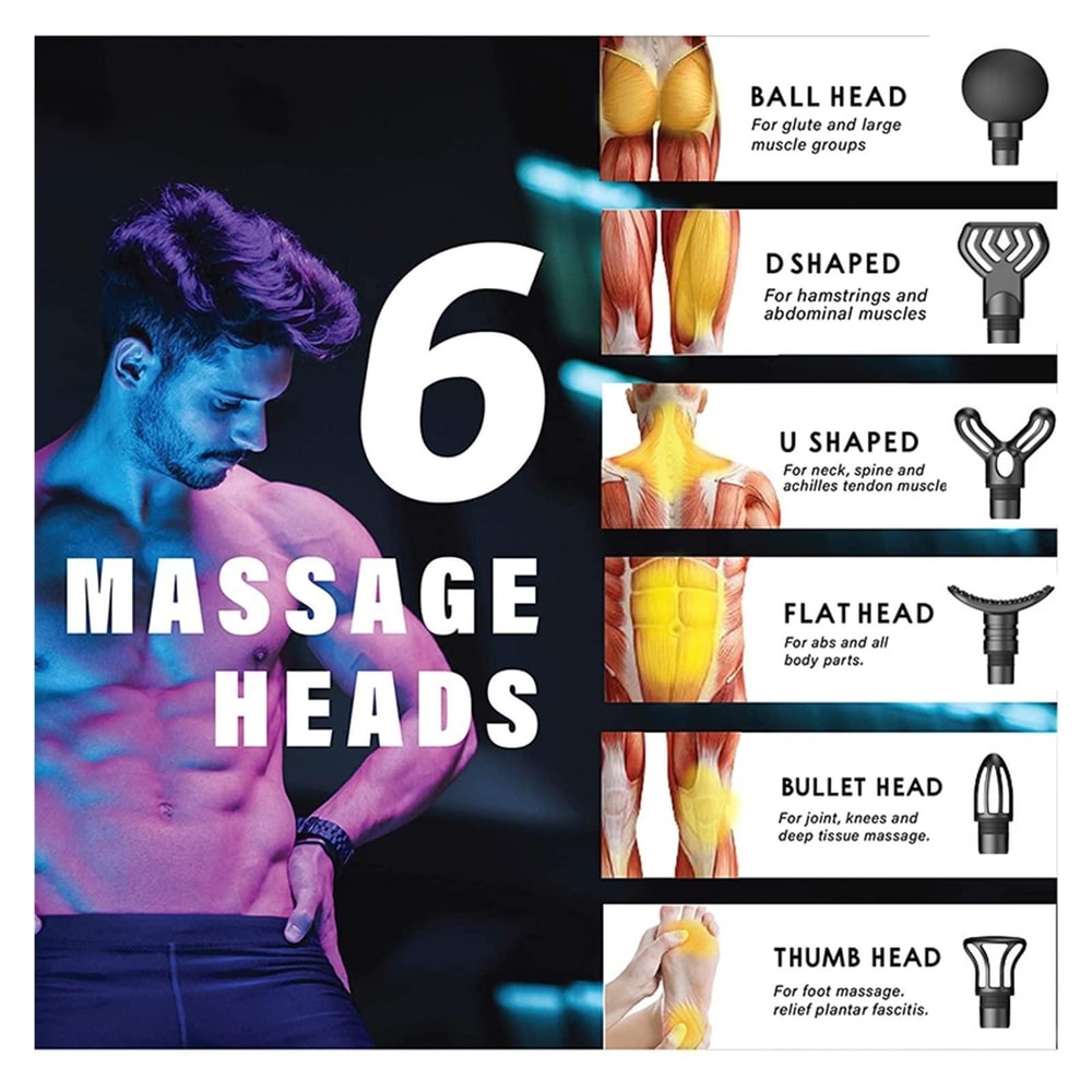 20Speed Touch Control Massage Gun With 6 Interchangeable Heads For Deep Muscle Relief 6