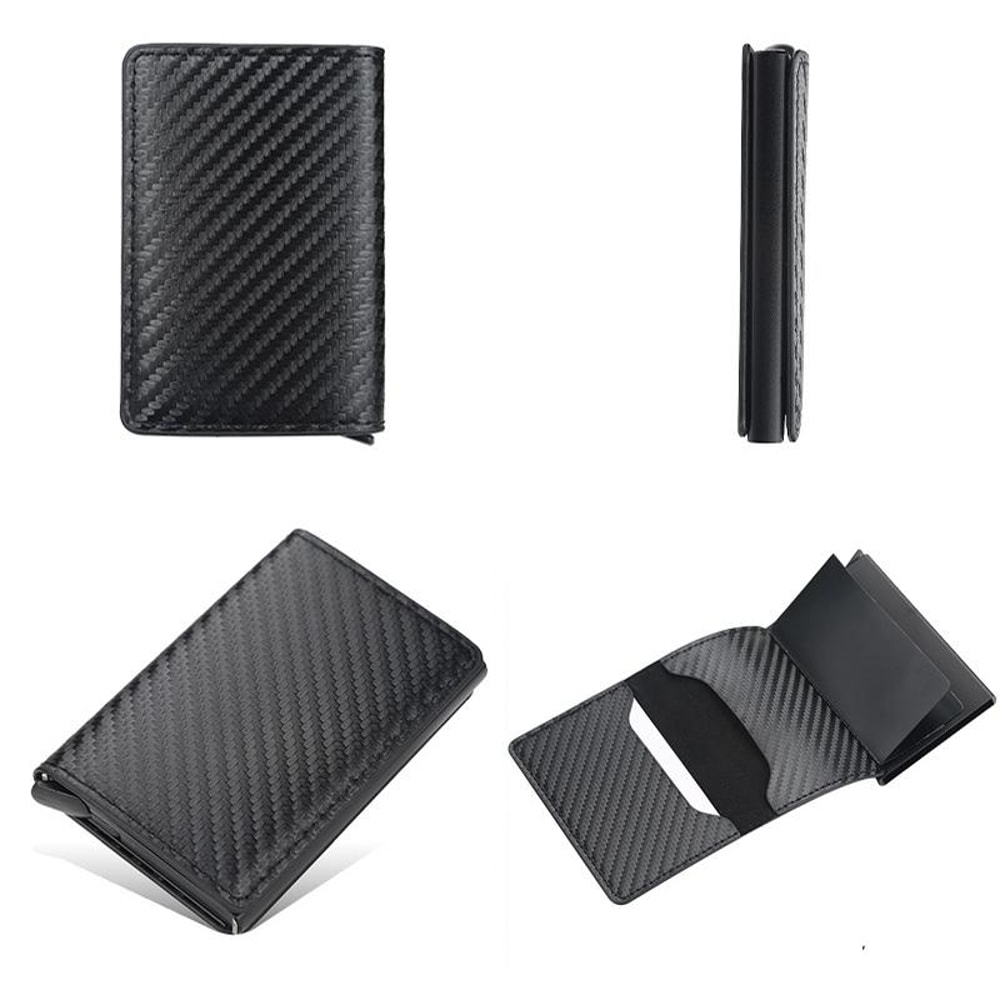 RFID Antitheft Plaid Leather Card Holder Wallet With Automatic Eject 2