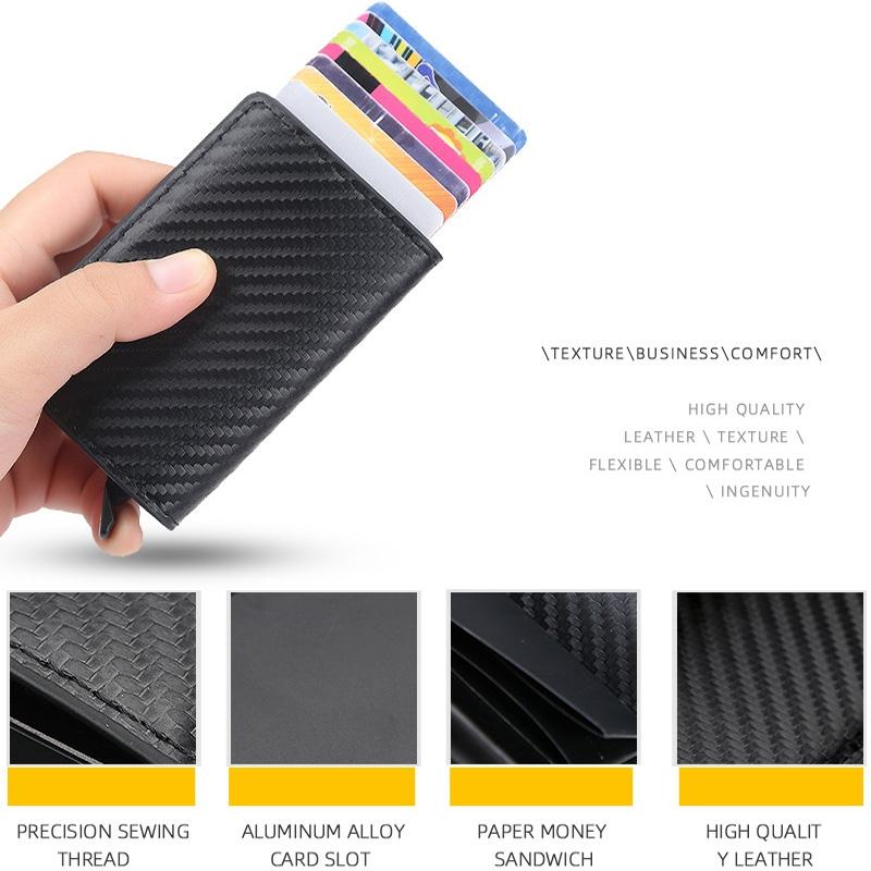 RFID Antitheft Plaid Leather Card Holder Wallet With Automatic Eject 3