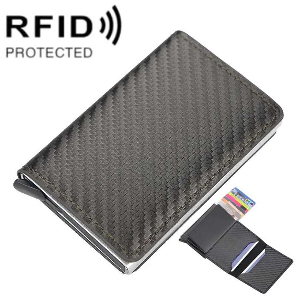 RFID Anti-theft Plaid Leather Card Holder Wallet with Automatic Eject