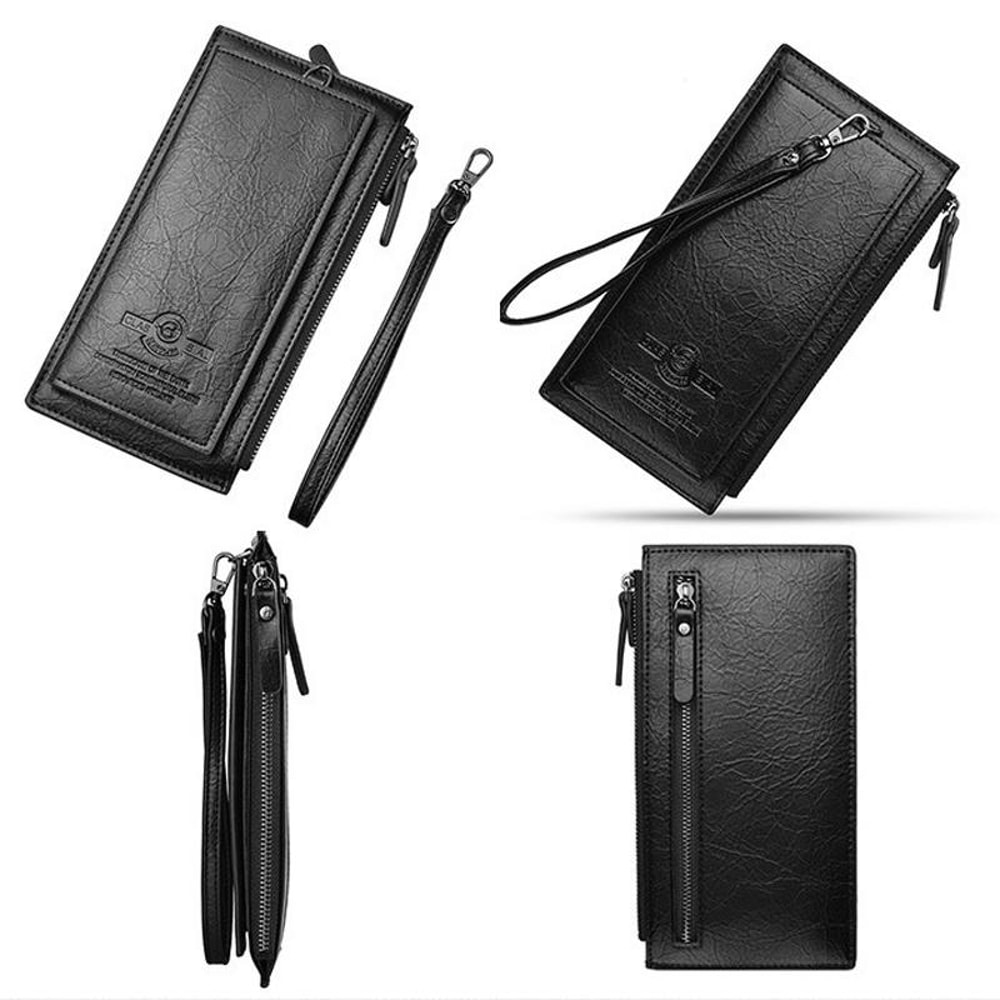 Men Retro Long Wallet With Hand Strap PU Leather Clutch Mobile Bag 1