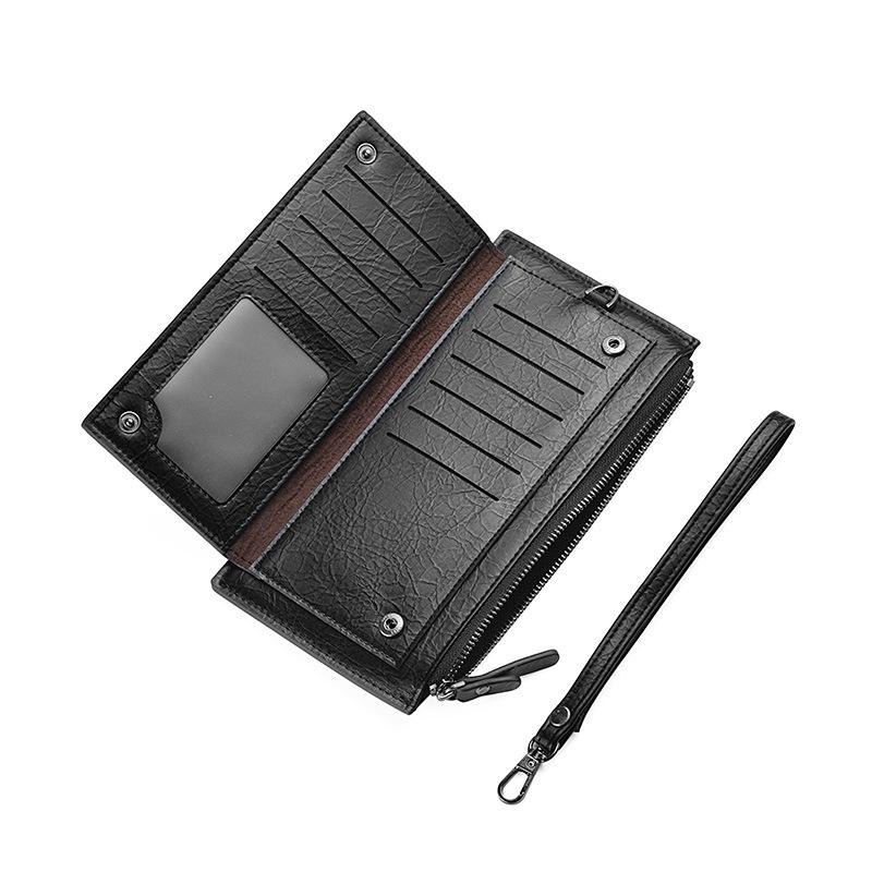 Men Retro Long Wallet With Hand Strap PU Leather Clutch Mobile Bag 2