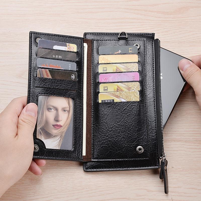Men Retro Long Wallet With Hand Strap PU Leather Clutch Mobile Bag 4