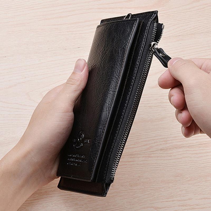 Men Retro Long Wallet With Hand Strap PU Leather Clutch Mobile Bag 5
