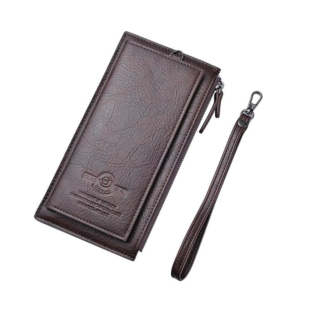 Men Retro Long Wallet With Hand Strap PU Leather Clutch Mobile Bag 8