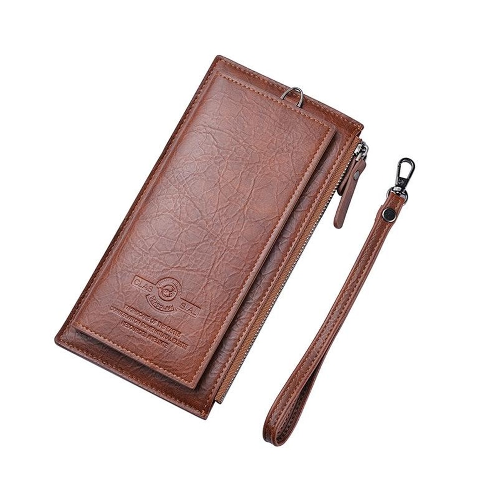 Men Retro Long Wallet With Hand Strap PU Leather Clutch Mobile Bag 7
