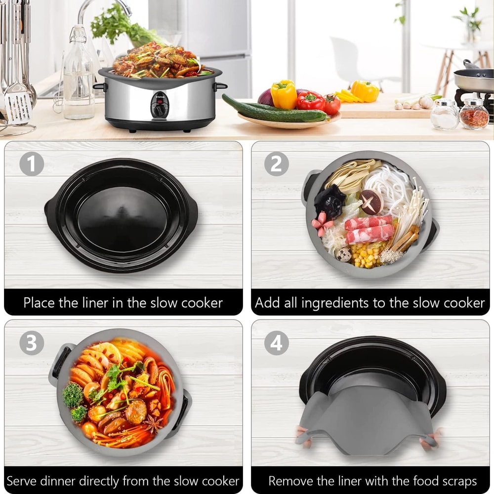 6QT Reusable Silicone Slow Cooker Liners Leakproof Crock Pot Accessory 5