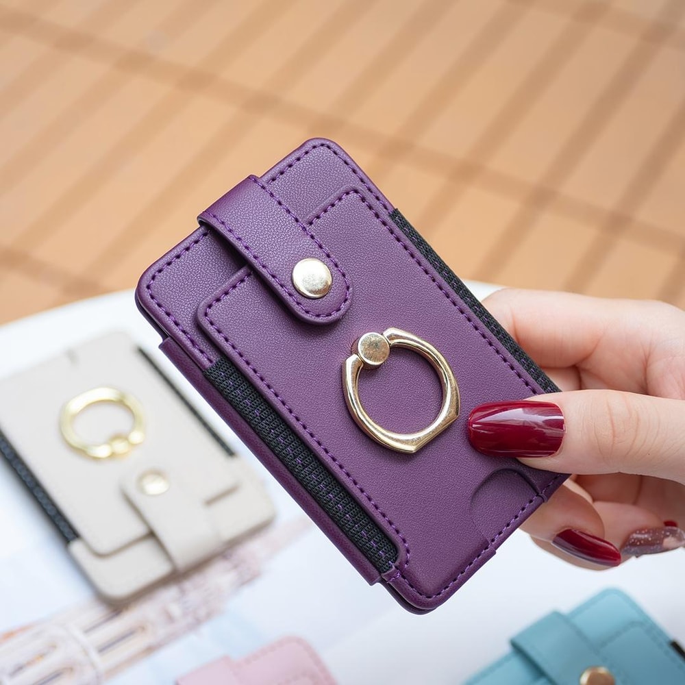 Premium PU Leather Mobile Phone Card Holder With Ring 0