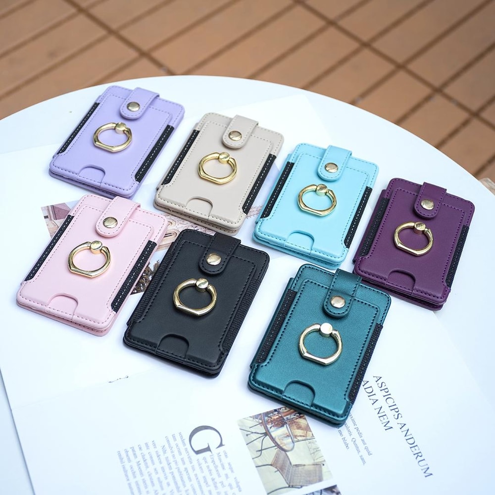 Premium PU Leather Mobile Phone Card Holder With Ring 1