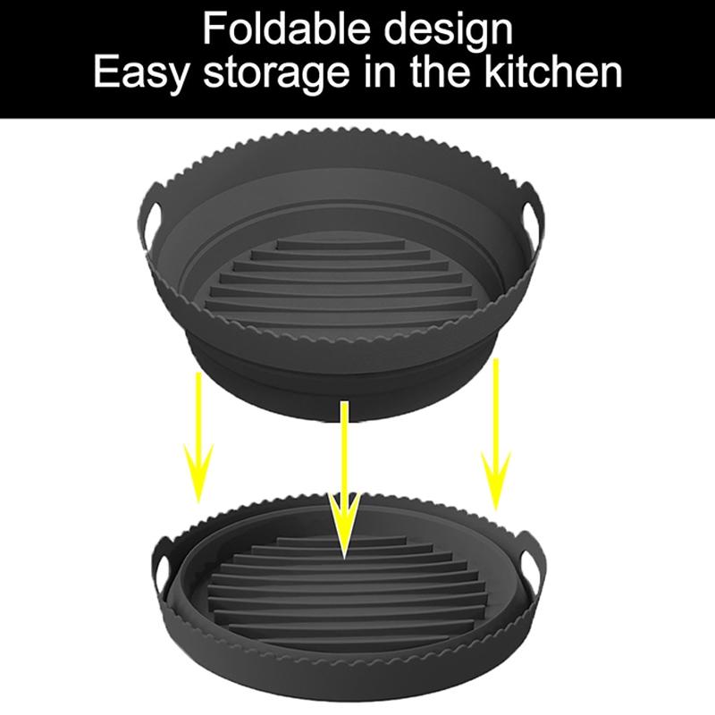 Premium 2 Layer Silicone Air Fryer Tray Insert With Handles Reusable Foldable Air Fryer Basket 3