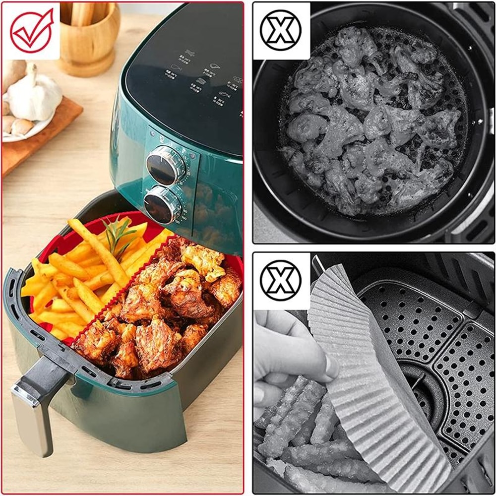 Premium 2 Layer Silicone Air Fryer Tray Insert With Handles Reusable Foldable Air Fryer Basket 6