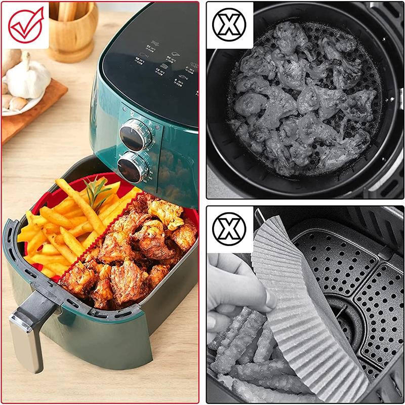 Premium 2 Layer Silicone Air Fryer Tray Insert With Handles Reusable Foldable Air Fryer Basket 6