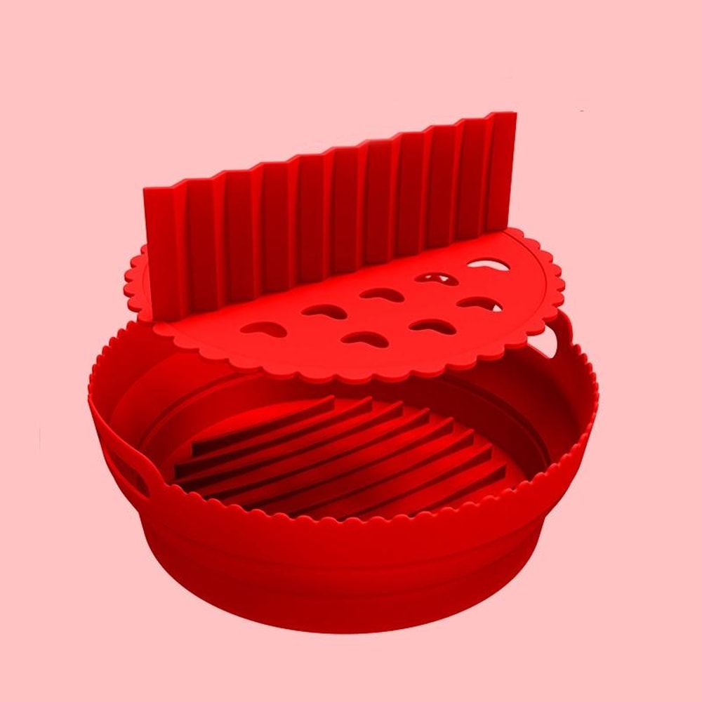 Premium 2 Layer Silicone Air Fryer Tray Insert With Handles Reusable Foldable Air Fryer Basket 12
