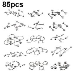 85pcs stainless steel piercing jewelry set for nose lip eyebrow