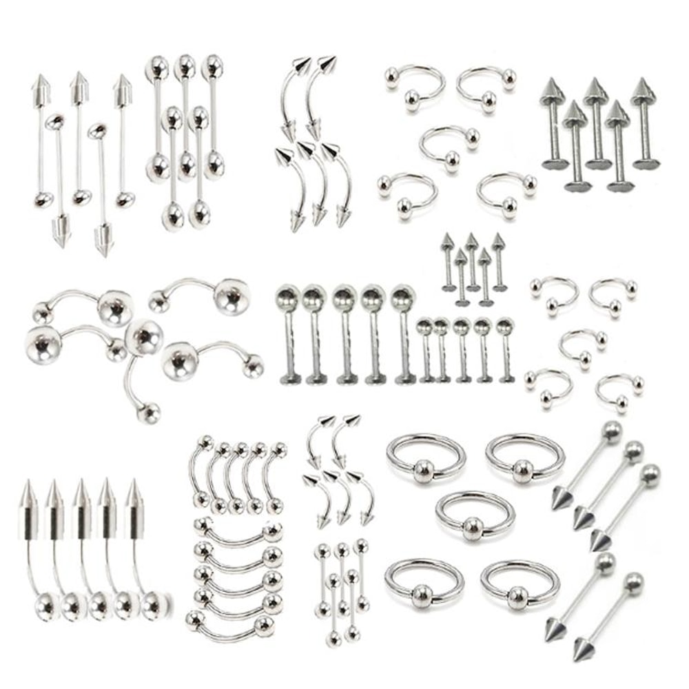 85pcs Stainless Steel Piercing Jewelry Set for Nose Lip Eyebrow