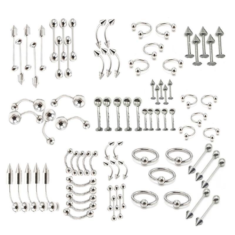 85pcs Stainless Steel Piercing Jewelry Set for Nose Lip Eyebrow