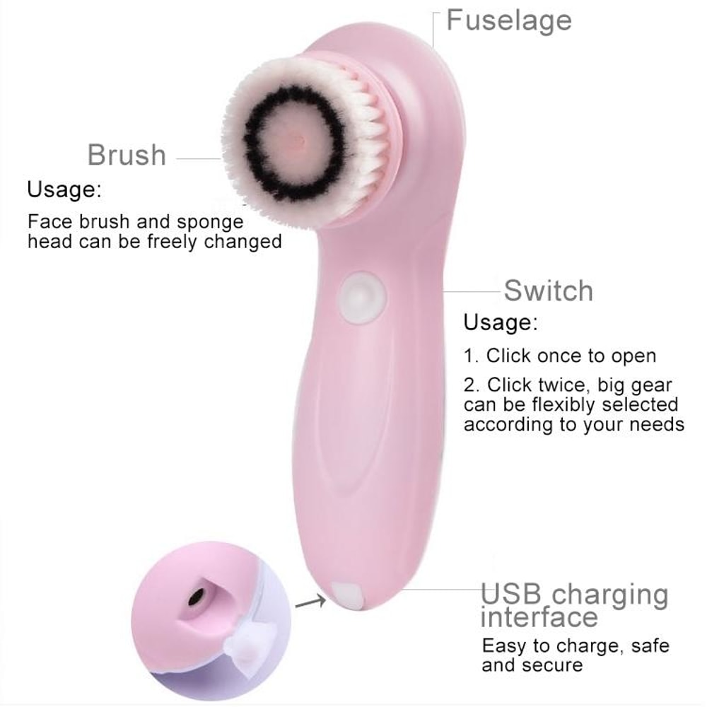 3in1 USB Charging Facial Cleansing Brush For Deep Pore Blackhead Removal 4