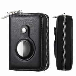 premium leather airtag wallet with zipper for apple airtag holder