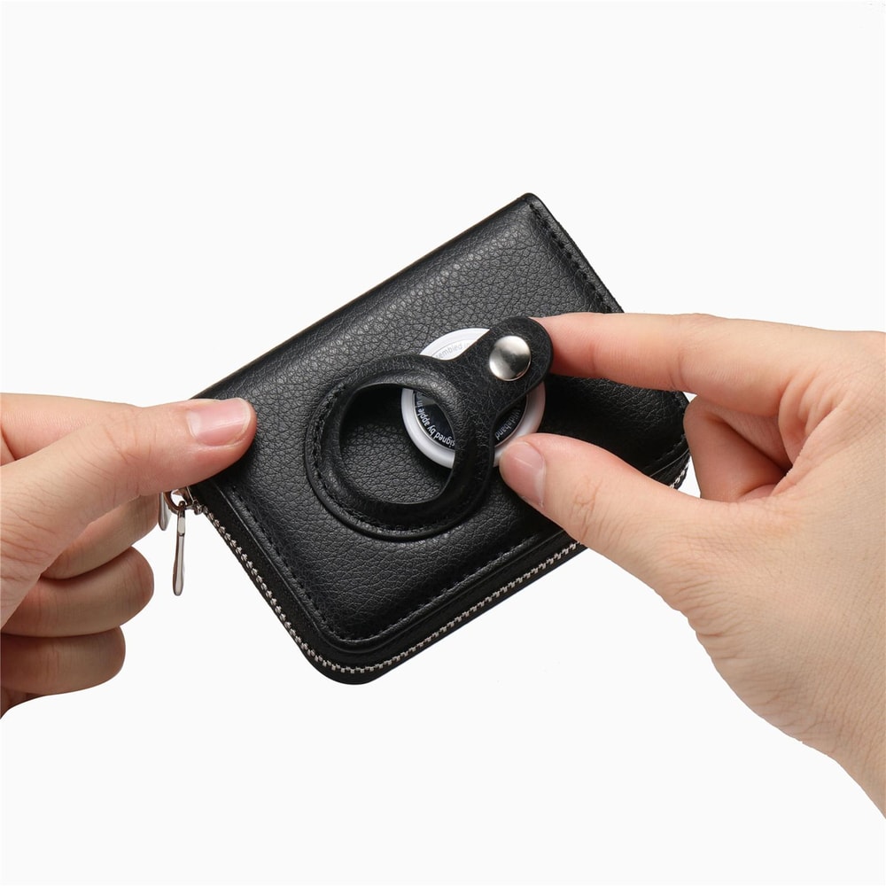 Premium Leather AirTag Wallet With Zipper For Apple AirTag Holder 3