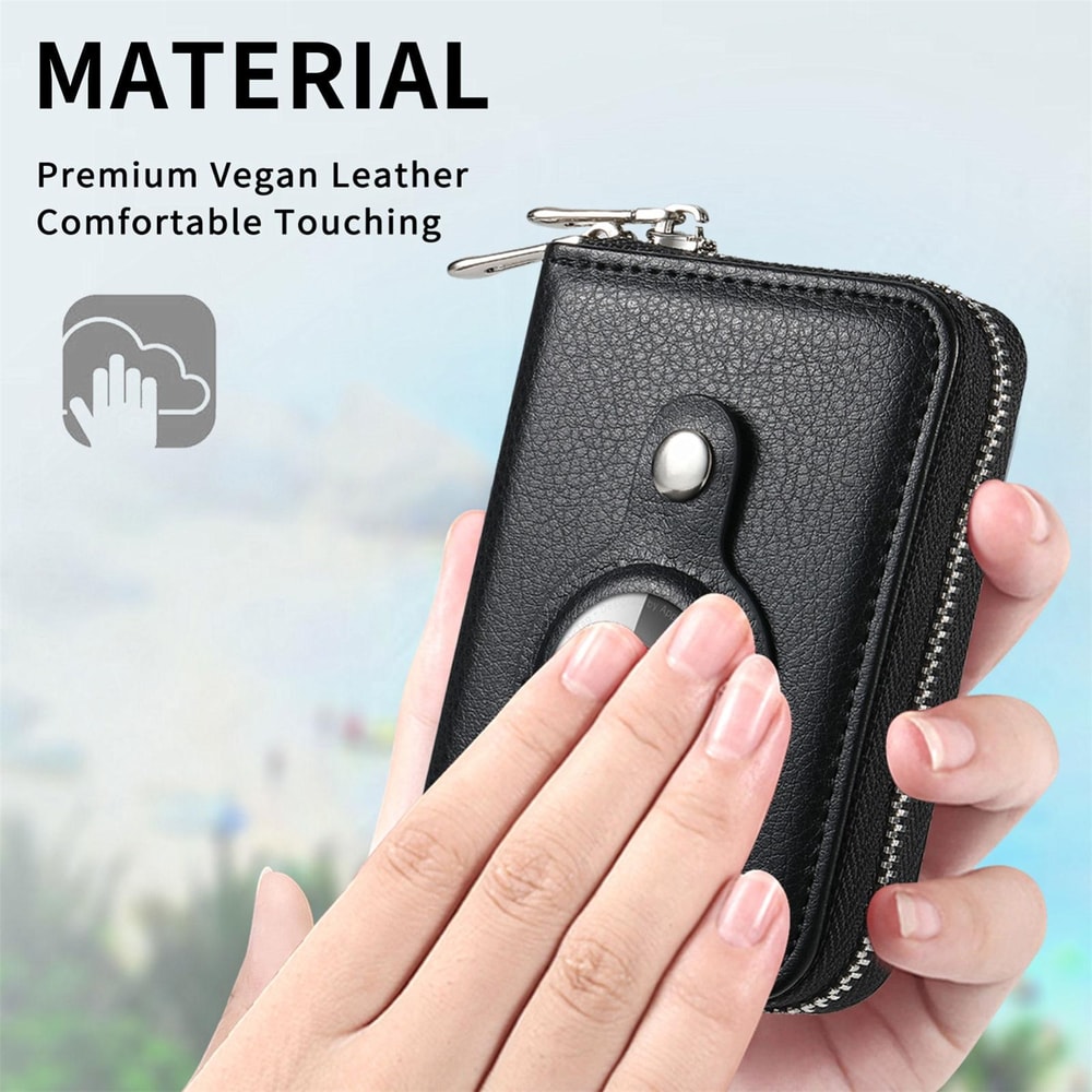 Premium Leather AirTag Wallet With Zipper For Apple AirTag Holder 4