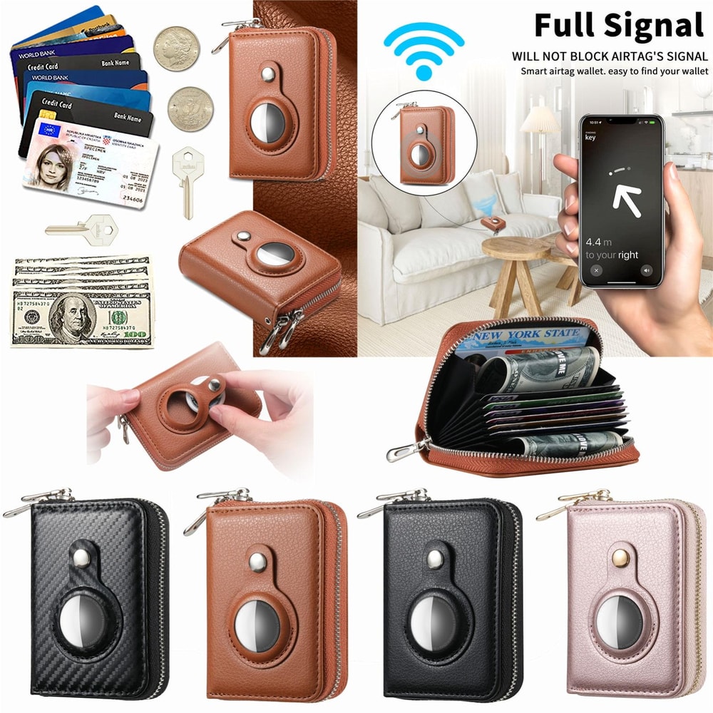 Premium Leather AirTag Wallet With Zipper For Apple AirTag Holder 8