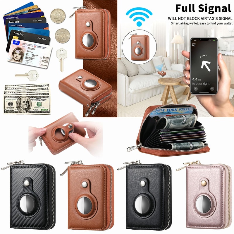 Premium Leather AirTag Wallet With Zipper For Apple AirTag Holder 8