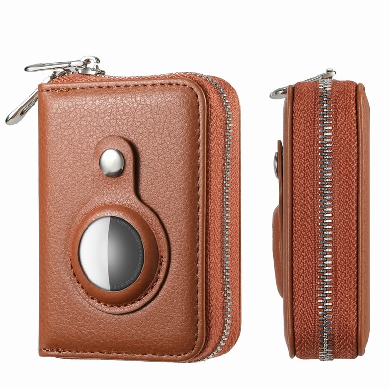 Premium Leather AirTag Wallet with Zipper for Apple AirTag Holder
